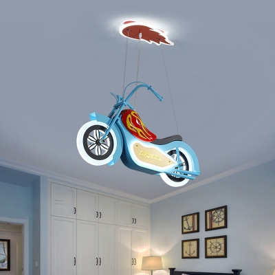 Motorcycle Boys Room Ceiling Light Acrylic Kids Style LED Chandelier Pendant in Blue