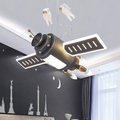 Space Capsule Boys Bedroom Chandelier Resin Creative LED Hanging Pendant Light in Dark Grey