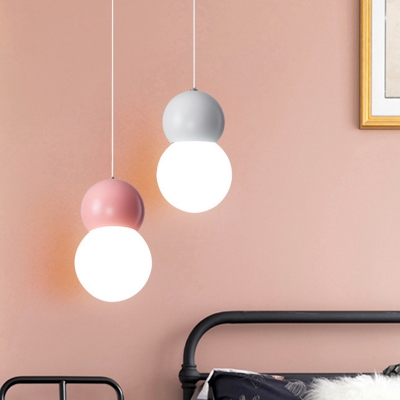 White Glass Snowman Drop Pendant Macaron 1 Bulb Grey/White/Pink Hanging Ceiling Light for Bedside