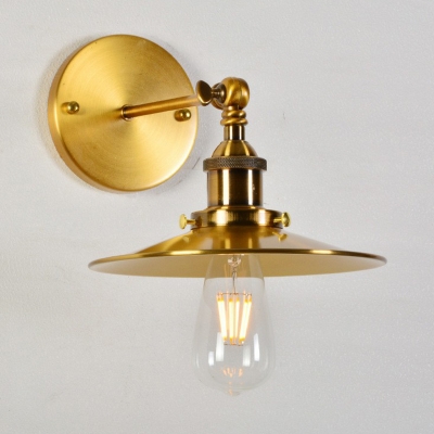 Antiqued Gold 1 Bulb Wall Lamp Warehouse Metal Saucer Wall Mounted Light Fixture with Rotatable Joint