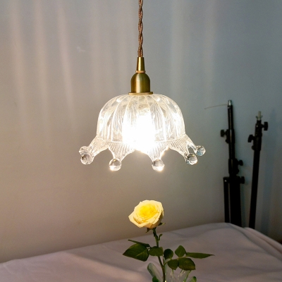 Crown Shaped Girls Bedside Pendant Lamp Modern Clear Glass 1 Head Brass Hanging Light Fixture