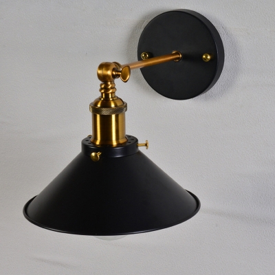 Factory Conical Wall Reading Light 1 Head Metal Pivot Shaded Wall Lamp in Black/White and Brass