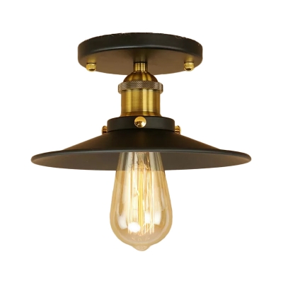 Industrial Saucer Semi Flush Mount 1 Bulb Iron Close to Ceiling Lighting Fixture in Rust/Black/Copper