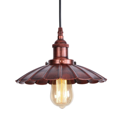 Iron Scalloped Shade Pendant Lamp Farmhouse Single Kitchen Bar Ceiling Suspension Lamp in Black/White/Rust