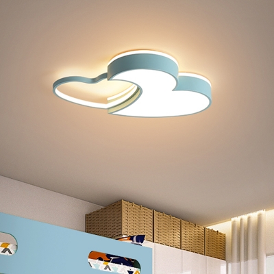 Metal Loving Heart Flush Light Macaron Pink/Blue/Gold LED Close to Ceiling Lighting for Child Bedroom, 21.5