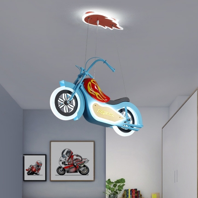 Motorcycle Boys Room Ceiling Light Acrylic Kids Style LED Chandelier Pendant in Blue