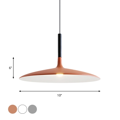 Nordic Creative Flat Shade Pendant Aluminum 1 Head Dining Room Ceiling Suspension Lamp in Grey/White/Orange