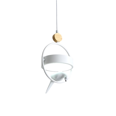 Round Shade Acrylic Pendulum Light Nordic Grey/White/Green LED Hanging Lamp with Oval Frame and Bird Deco