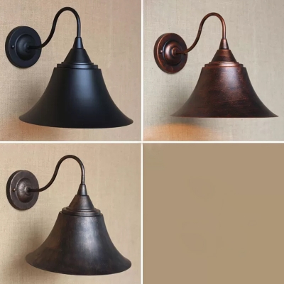 1 Head Iron Wall Light Industrial Antique Black/Rust/Black Trumpet Bedroom Wall Mount Lighting Fixture