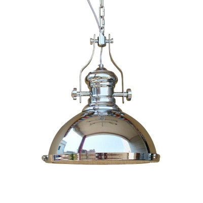 1-Light Iron Pendulum Light Industrial Bronze/Chrome Dome/Bell Dining Room Down Lighting Pendant