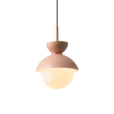 Macaron Style Sanduhr Hanging Light Iron 1-Light Snack Bar Ceiling Pendant in Grey/Pink/Blue with White Glass Shade