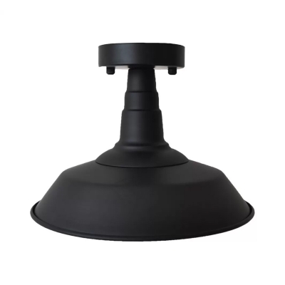 Matte Black Barn Shade Ceiling Lamp Farmhouse Metal 1-Light Bathroom Semi Flush Mount Lighting Fixture