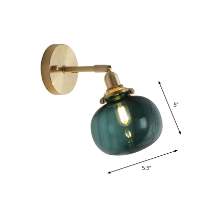Mini Persimmon Bedside Wall Lighting Countryside Clear Ribbed/Blue Glass 1 Head Brass Swing Arm Reading Wall Lamp