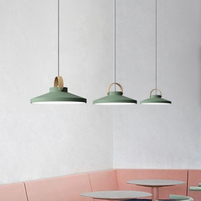 Pot Lid Design Hanging Pendant Macaron Metal Blue/Green/Black LED Ceiling Light with Wood Handle for Kitchen Bar