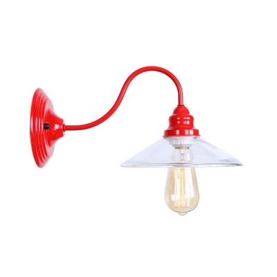 Red Gooseneck Wall Lighting Ideas Loft Iron 1 Head Living Room Wall Lamp with Bowl/Cone Clear/White Glass Shade