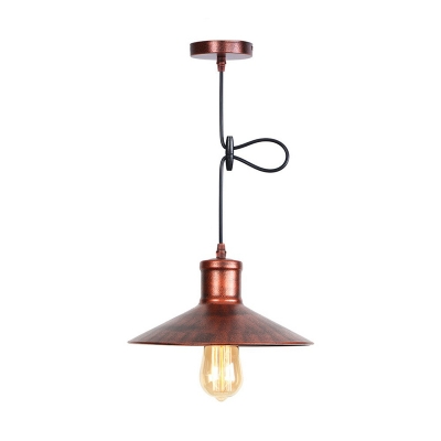 Rust/Black 1-Bulb Ceiling Pendant Light Factory Metal Conic Suspended Lighting Fixture with/without Cage Guard