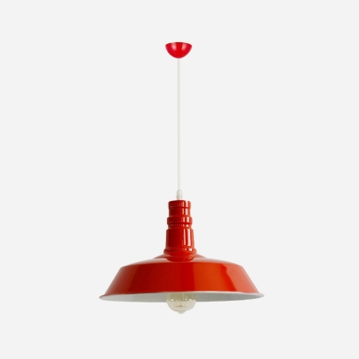 Single-Bulb Pendant Light Fixture Loft Roll-Edged Barn Shaped Aluminum Hanging Light in Red/Green/Yellow