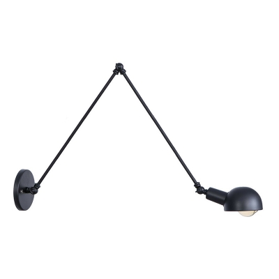 1 Head Swing Arm Wall Lighting Loft Bedroom Wall Mount Lamp with Dome Iron Shade in Black, 8