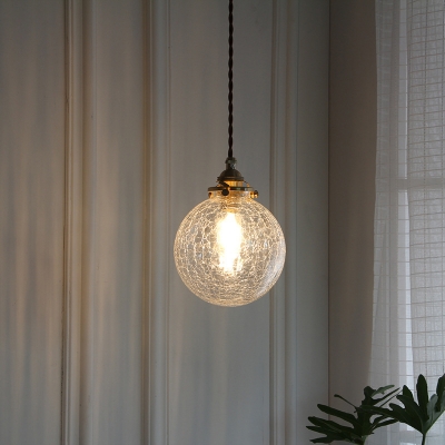 1-Light Ball Mini Pendulum Light Rustic Clear Crackled Glass Hanging Pendant for Dining Room