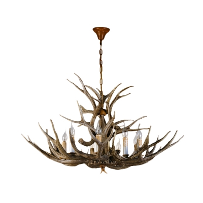 Lodge Style Antler Chandelier Lamp 8 Heads Resin Pendant Lighting Fixture in Brown