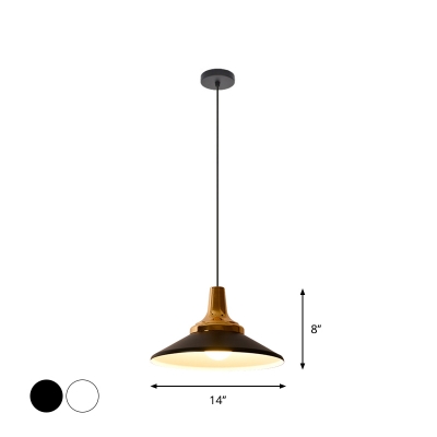 Nordic Bucket/Saucer Shaped Pendant Metal 1 Head Restaurant Hanging Light Fixture in Black/White