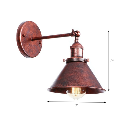 Rust 1 Bulb Wall Mount Lamp Warehouse Iron Mesh/Horn/Scalloped Shade Rotatable Wall Light Fixture