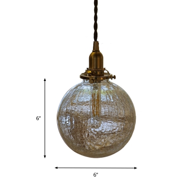 1-Light Ball Mini Pendulum Light Rustic Clear Crackled Glass Hanging Pendant for Dining Room