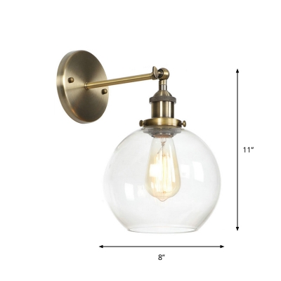 1-Light Cone/Bowl Wall Lighting Warehouse Brass Clear/Clear Ribbed Glass Wall Mounted Reading Lamp with Adjustable Joint
