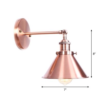 Copper Finish Cone/Saucer Wall Lighting Factory Metallic 1-Light Dining Room Rotating Wall Lamp