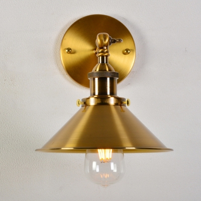 Gold Cone Wall Reading Lamp Retro Style Iron Single Bedside Swing Arm Wall Mount Light Fixture