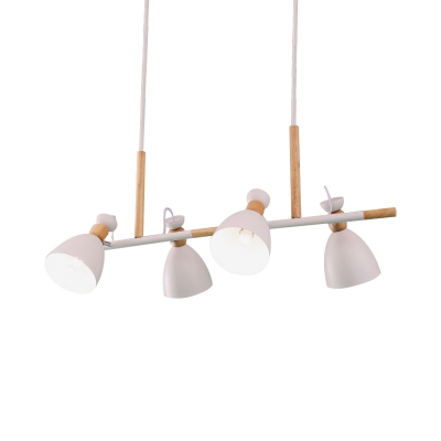 Iron Bell Adjustable Island Lighting Nordic 4 Bulbs Grey/White/Green Suspension Lamp with Wood Accent