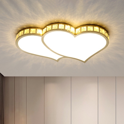 Loving Heart Acrylic Flush Mount Lighting Modernity LED Gold Close to Ceiling Light in Warm/White Light for Bedroom