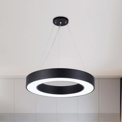 Minimalistic Circular Ceiling Pendant Acrylic LED Office Suspension Lighting in Black, 16