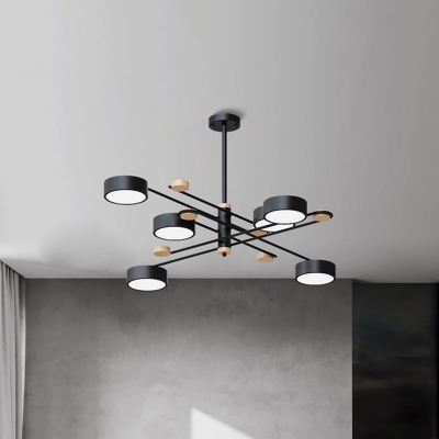 Nordic Burst Arm LED Ceiling Light Acrylic 6-Head Living Room Chandelier in Black/Grey/Gold and Wood