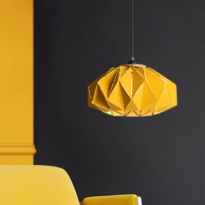 Origami Lantern Iron Pendant Light Kit Macaron 1-Light Grey/Pink/Yellow Down Lighting over Dining Table