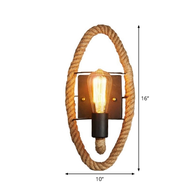 Oval/Round Rope Wall Light Fixture Countryside Single Bathroom Wall Mounted Lamp in Brown