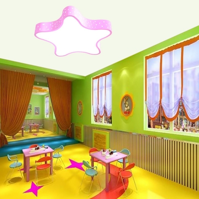 Red/Pink/Blue Star Shaped Ceiling Fixture Kids Metal LED Flush Mount Recessed Lighting for Child Care