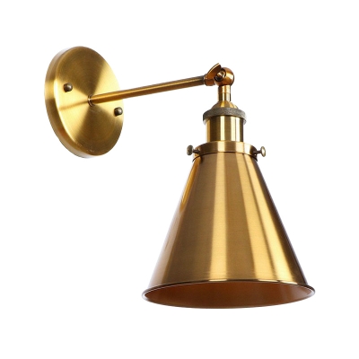 Single-Bulb Task Wall Light Antique Shadeless/Scalloped Metal Swivelable Wall Mount Reading Lamp in Brass
