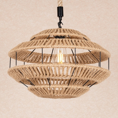 Single Ceiling Pendant Light Countryside Multi-Layer Hemp Rope Hanging Lamp in Brown
