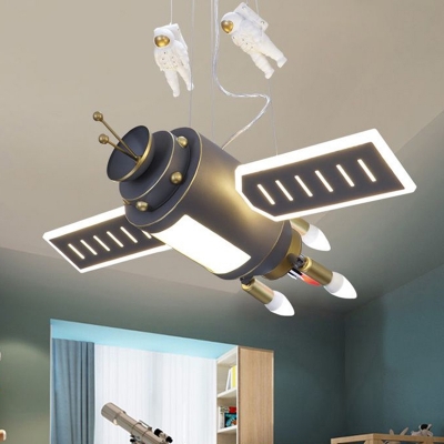 Space Capsule Boys Bedroom Chandelier Resin Creative LED Hanging Pendant Light in Dark Grey