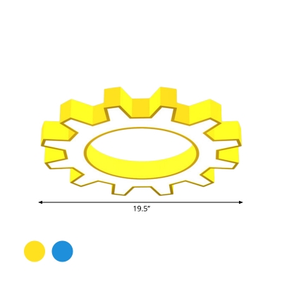 Yellow/Blue Gear Flushmount Lighting Kid Metal LED Close to Ceiling Lamp for Bedroom, 16
