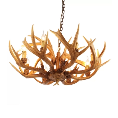 6/8 Lights Suspended Lighting Fixture Farmhouse Stag Antler Resin Chandelier in Brown