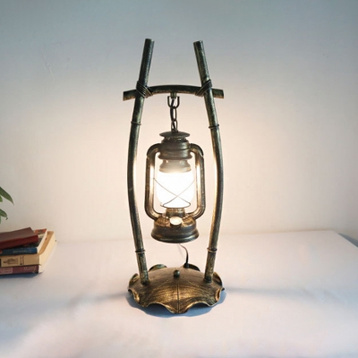 Brass Kerosene Nightstand Light Rustic Frosted White Glass 1 Head Bedroom Table Lamp with Bracket