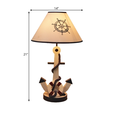 Conical Boys Bedside Night Lamp Fabric 5 Bulbs Kids Table Light with Anchor/Rudder Base in Blue