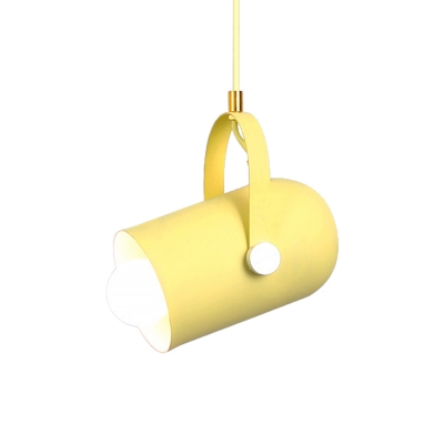 Cylindrical Aluminum Spotlight Macaron 1 Bulb Black/Pink/Blue Hanging Pendant Light with Adjustable Handle