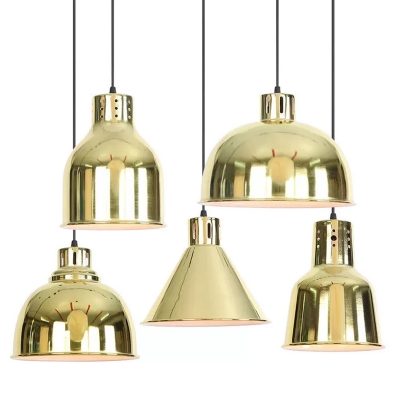 Polished Gold 1-Light Down Lighting Warehouse Iron Oval/Bell/Dome Shade Hanging Pendant Light
