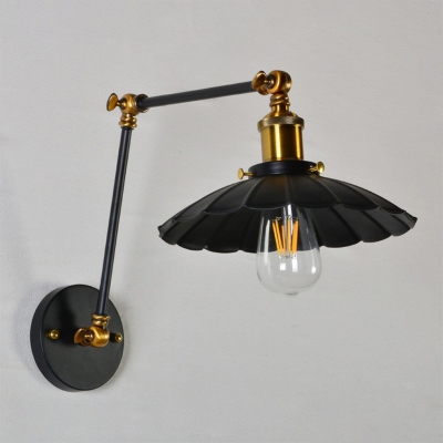 Single Adjustable Wall Lighting Fixture Loft Scalloped Metal Reading Wall Lamp in Black/White, 8
