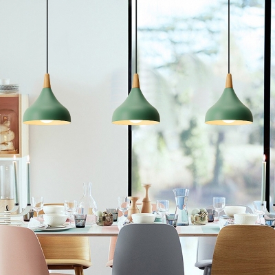 Swell Shade Ceiling Light Macaron Metal 1 Head Restaurant Pendant Lighting Fixture in Grey/Pink/Yellow