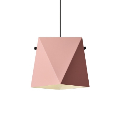Trapezoid Iron Pendulum Light Macaron 1-Light Black/Pink/Yellow Hanging Lamp Kit over Dining Table