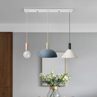 White Mixed Shade Multi Hanging Light Nordic 3 Lights Metal Ceiling Pendant with Round/Linear Canopy, Warm/White Light